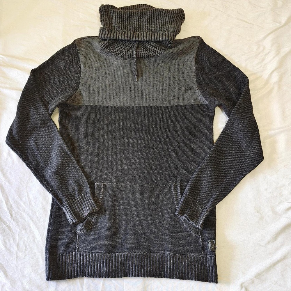 Trash Nouveau Colorblock Knit Cowl Neck Sweater Hoodie Mens Large Gray Black